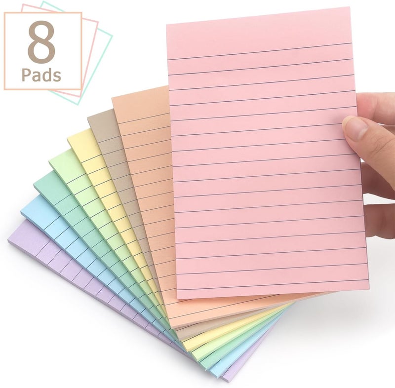 Eastern Wolf 4x6 Inch Lined Sticky Notes, 8 Pack, Light Colors, Premium Self-Adhesive Notepads, Large Sticky Pads for Office, School & Home Use, Easy to Use, Reusable & Removable - Image 2